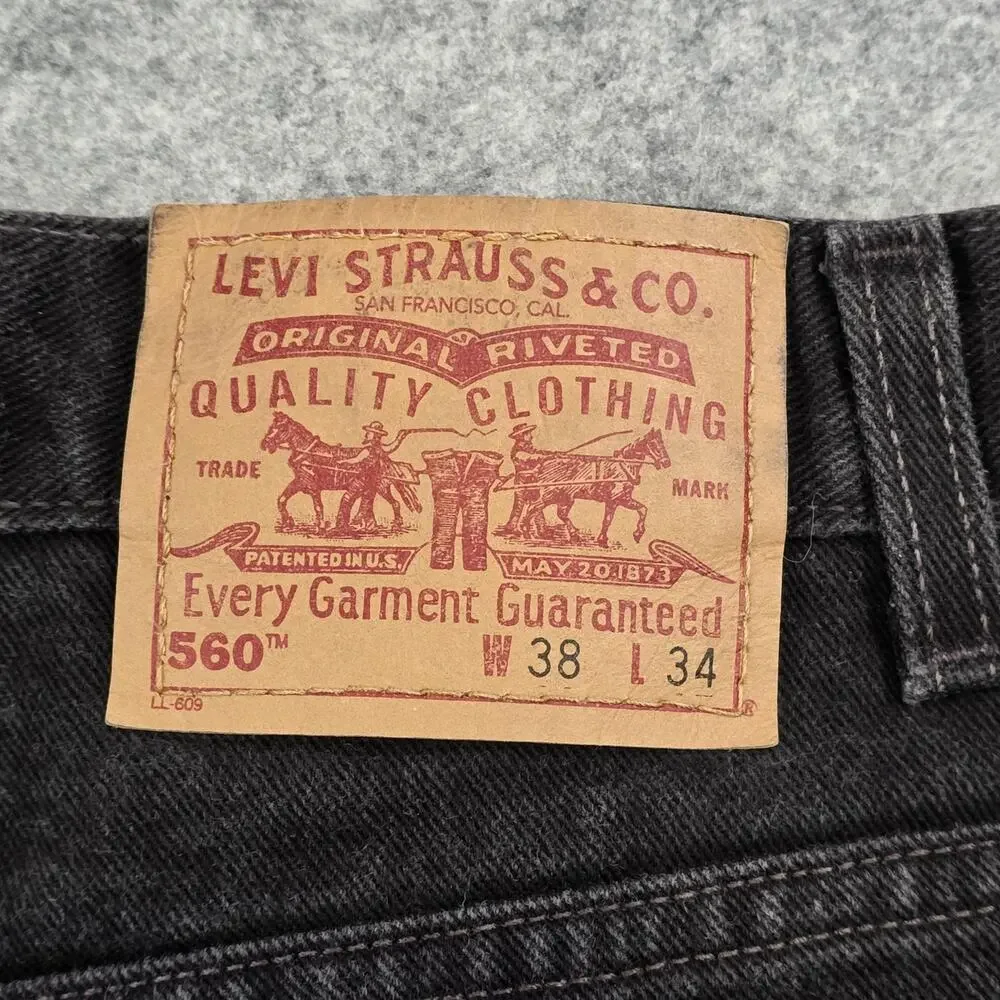 Vintage 90s‎ Levis 560 Jeans Mens 38x34 Black Denim Loose Fit Tapered Made USA
